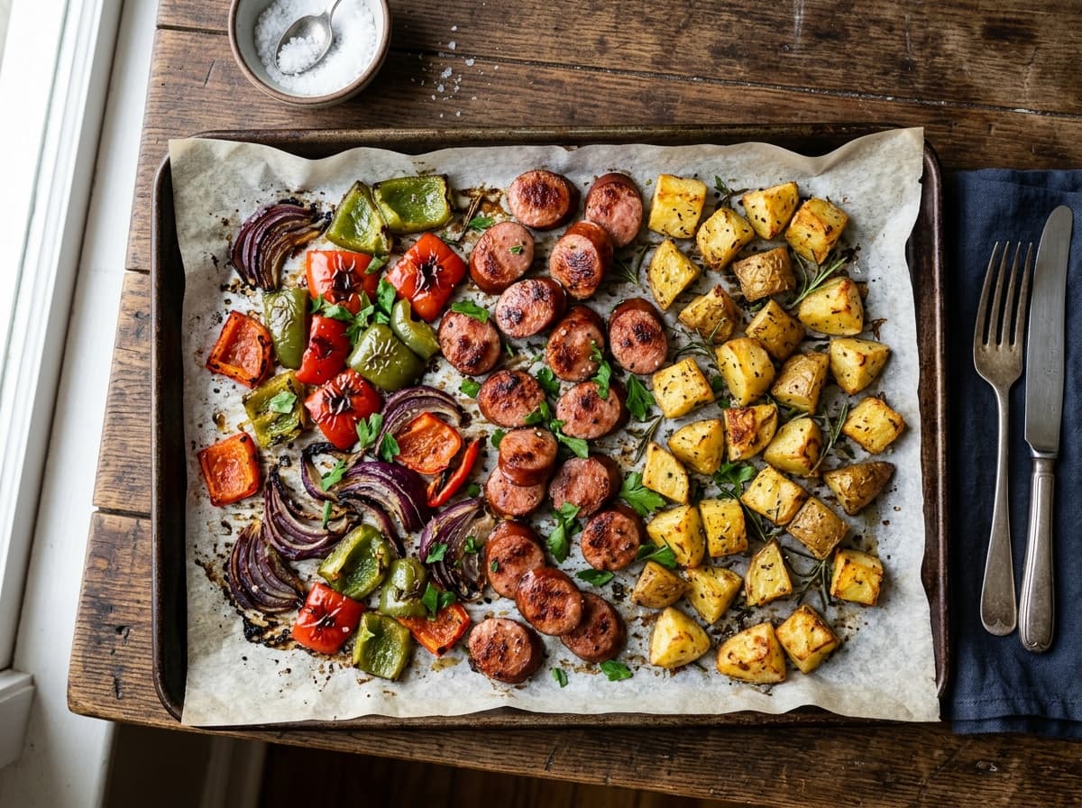 Sheet Pan Smoked Sausage, Peppers & Crispy Potatoes