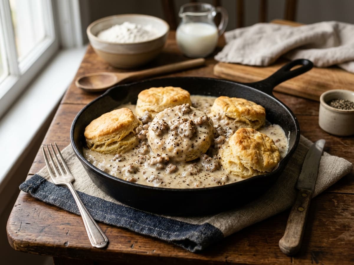 Skillet Biscuits and Sausage Gravy