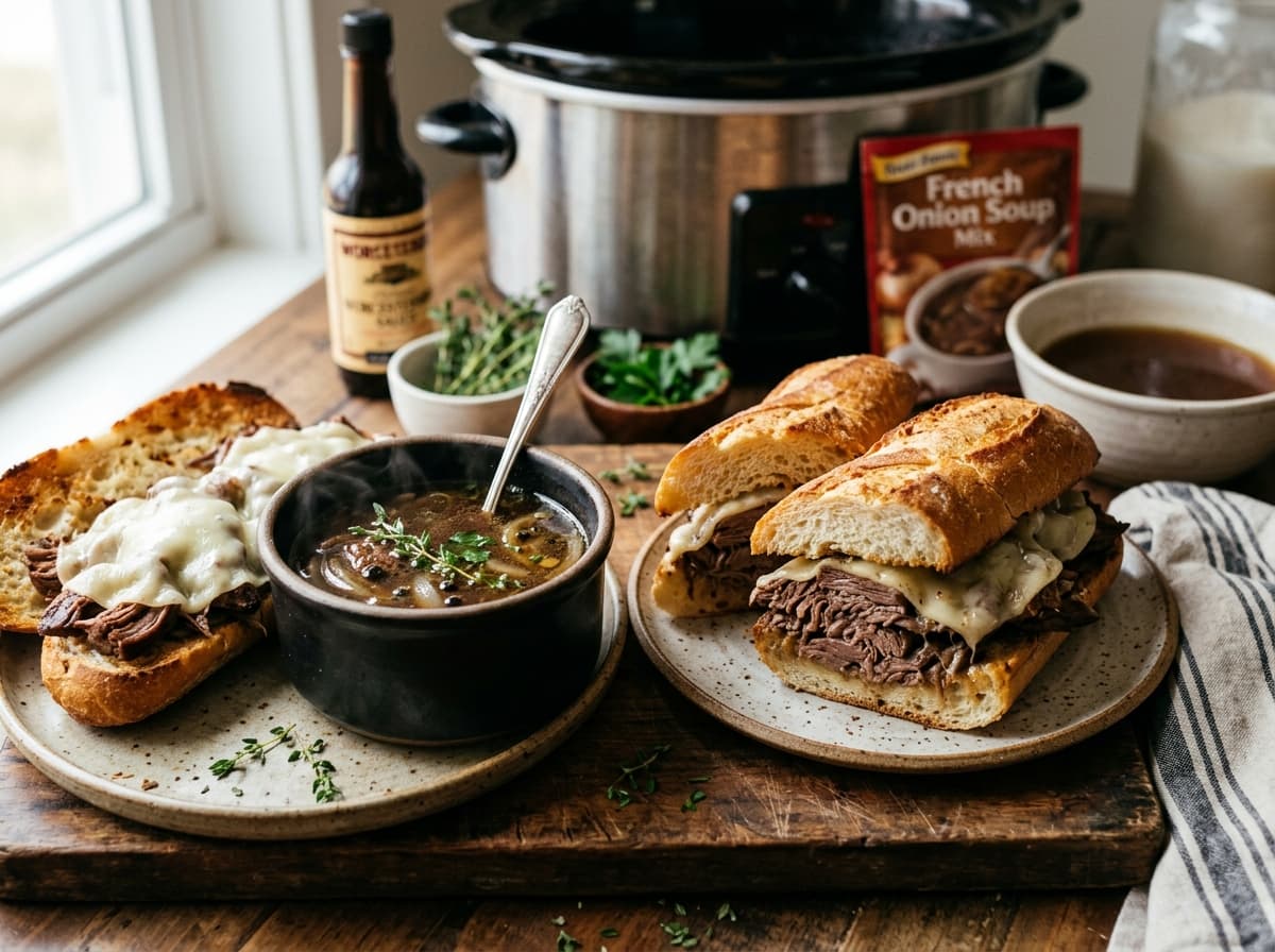 Slow Cooker French Dip Sandwiches with Rich Au Jus