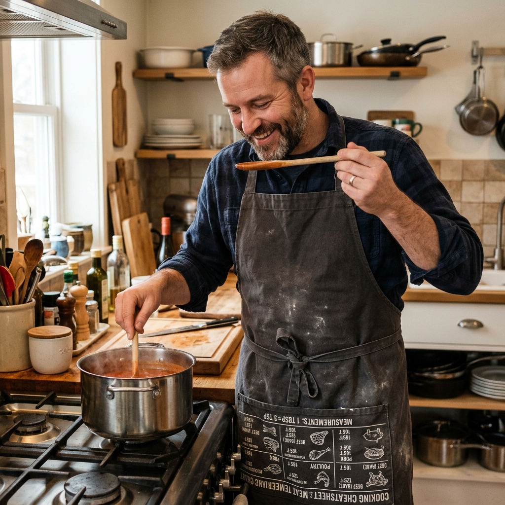 Brad (42) wearing Inverted Cheatsheet Apron