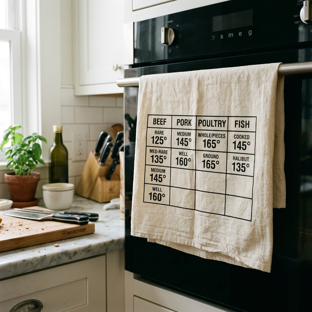 Master Temp Towel hanging on oven handle