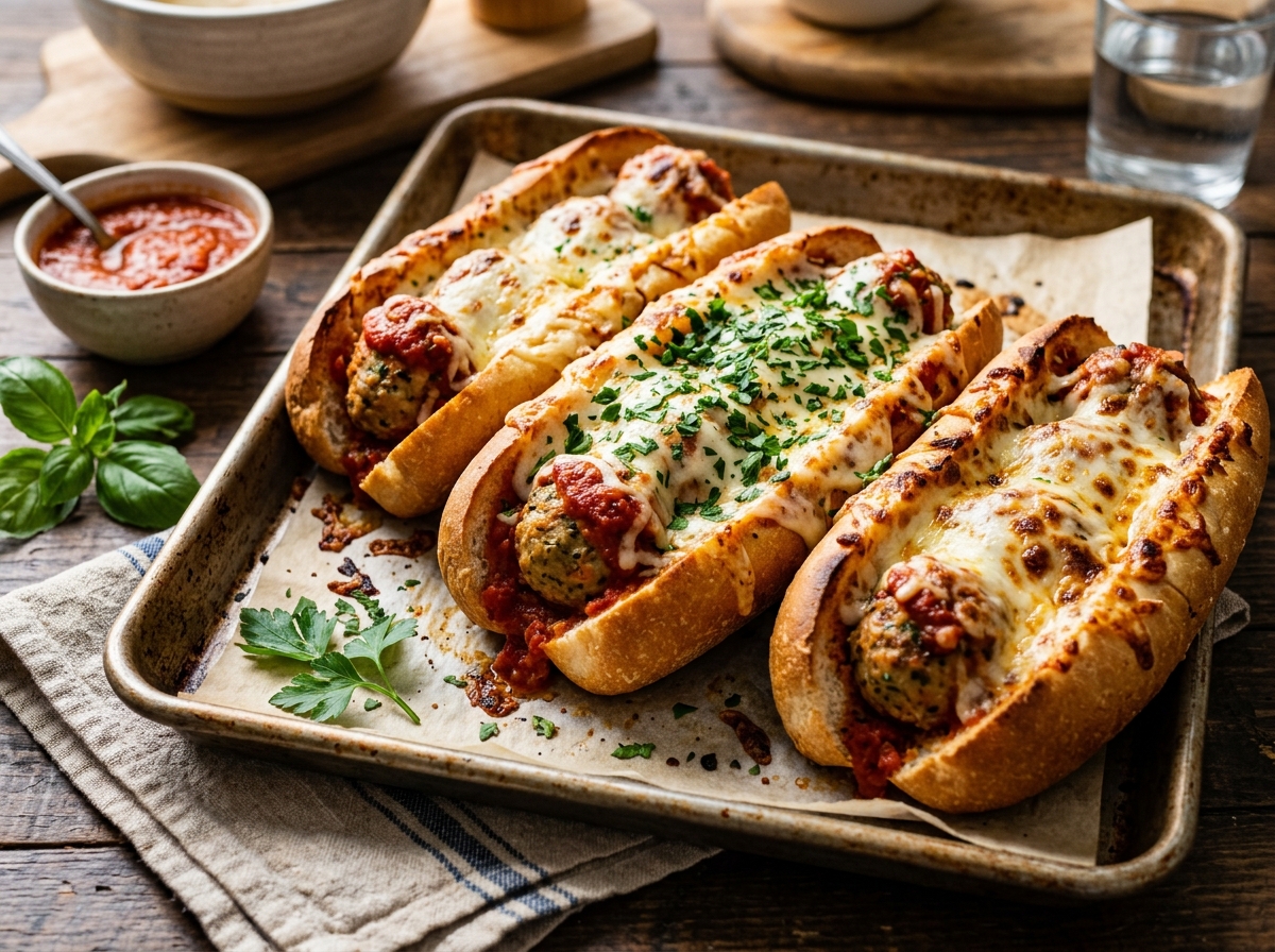Sheet Pan Turkey Meatball Sub Melts